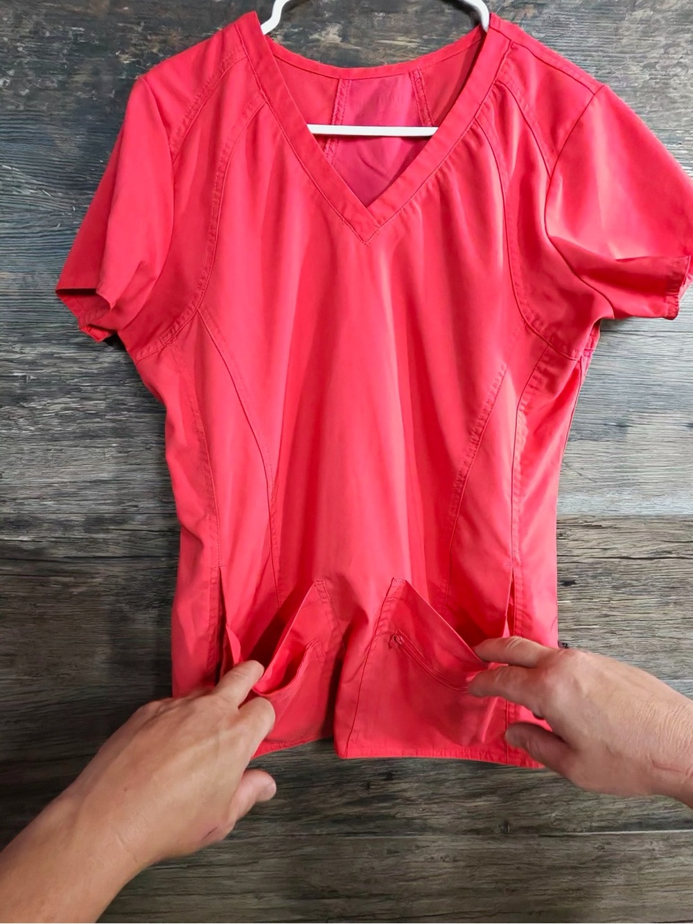 Med Couture Red V-Neck Short Sleeve Scrub Top - Picture 6 of 10